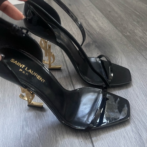 Saint Laurent Black and Gold Strappy Heels - Picture 4 of 5